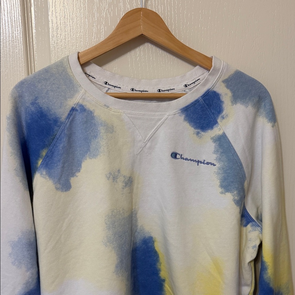 Champion Men's Tie-Dye Crewneck Sweater - Blue and Yellow